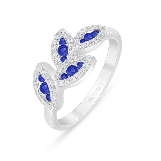 Sterling Silver 925 Ring Rhodium Plated Embedded With Sapphire Corundum And White Zircon
