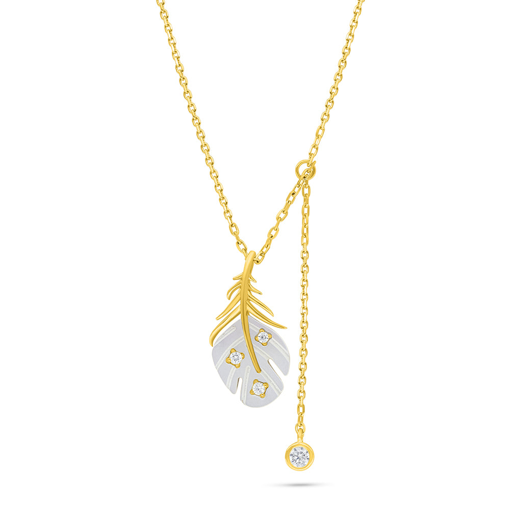Sterling Silver 925 Necklace Golden Plated Embedded With White Shell And White Zircon