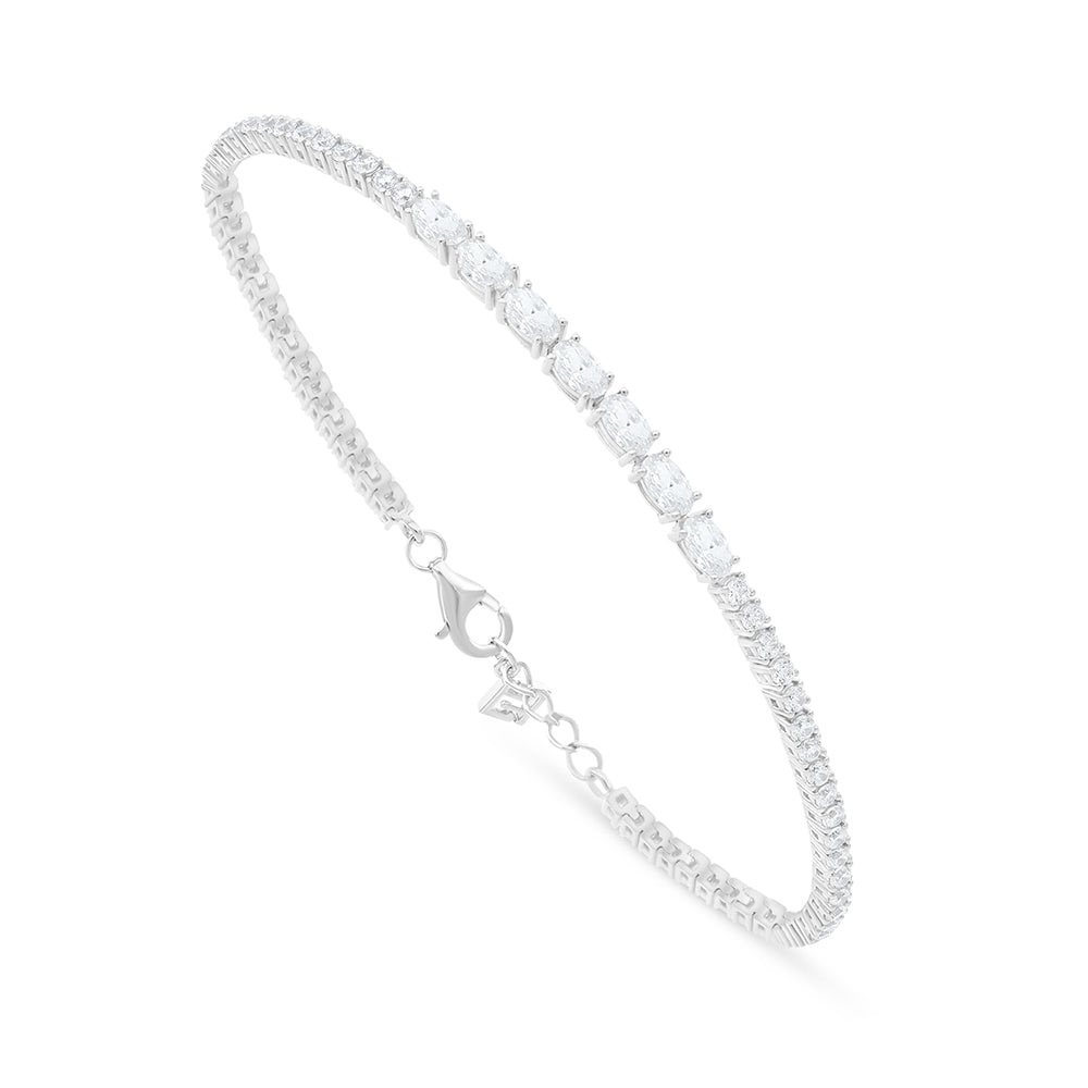 Sterling Silver 925 Bracelet Rhodium Plated Embedded With White Zircon