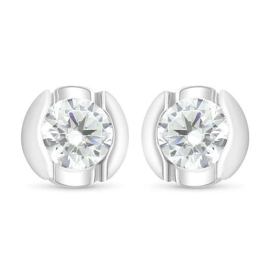 Sterling Silver 925 Earring Rhodium Plated Embedded With Yellow Diamond