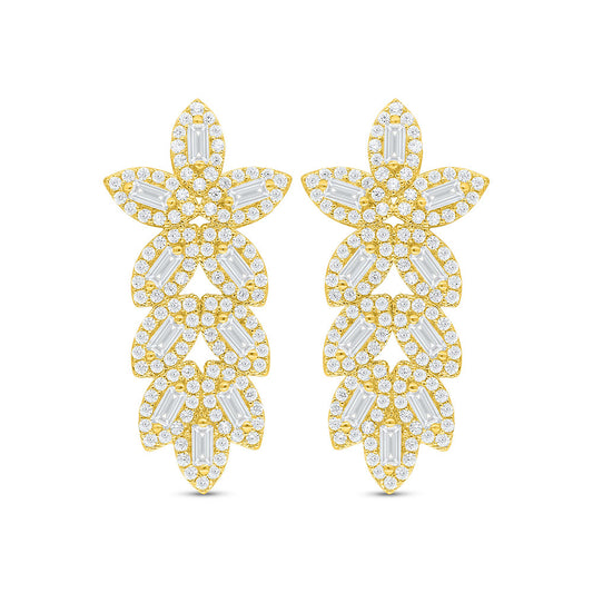 Sterling Silver 925 Earring Golden Plated Embedded With White Zircon