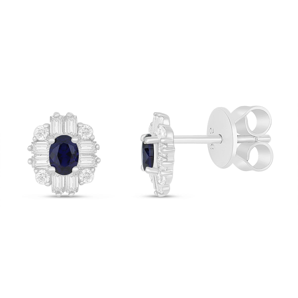 Sterling Silver 925 Earring Rhodium Plated Embedded With Sapphire Corundum And White Zircon