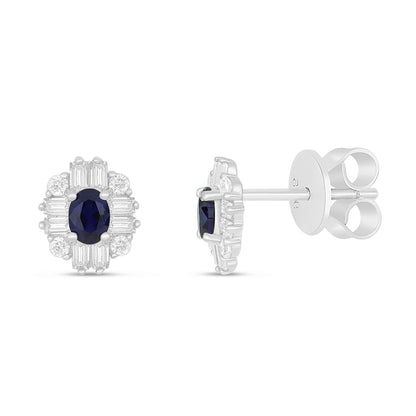 Sterling Silver 925 Earring Rhodium Plated Embedded With Sapphire Corundum And White Zircon