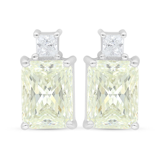 Sterling Silver 925 Earring Rhodium Plated Embedded With Yellow Diamond And White Zircon