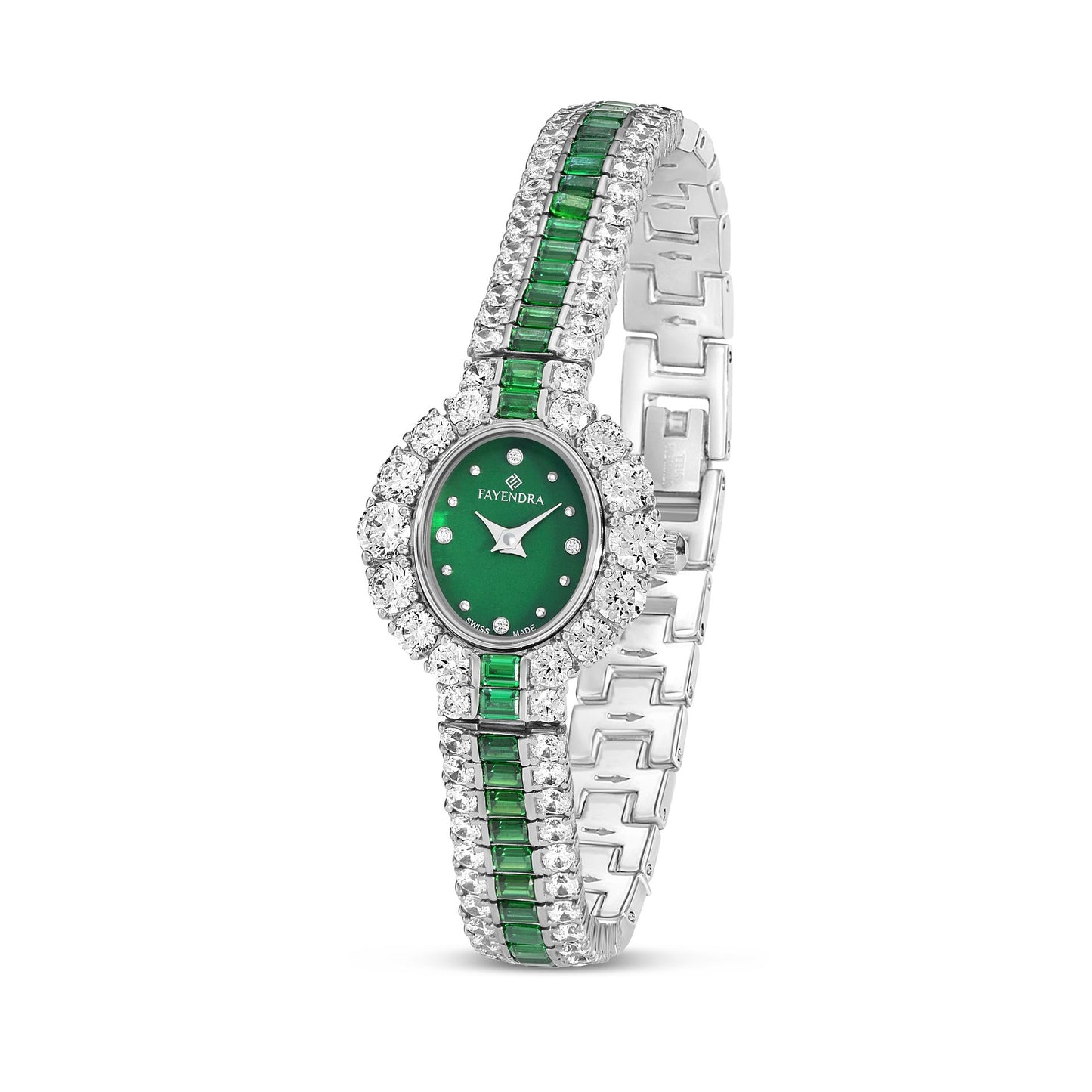 Stainless Steel 316L Watch Silver Color Embedded With Emerald Zircon And White Zircon - PINK MOP DIAL