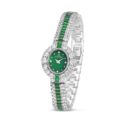 Stainless Steel 316L Watch Silver Color Embedded With Emerald Zircon And White Zircon - PINK MOP DIAL