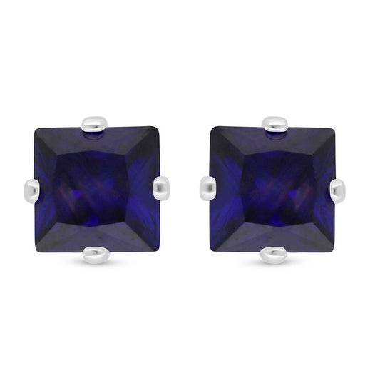 Sterling Silver 925 Earring Rhodium Plated Embedded With Sapphire Corundum