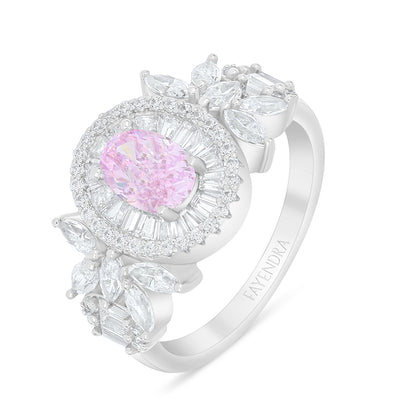 Sterling Silver 925 Set Rhodium Plated Embedded With Pink Zircon And White Zircon
