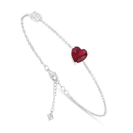 Sterling Silver 925 Bracelet Rhodium Plated Embedded With Ruby Corundum And White Zircon