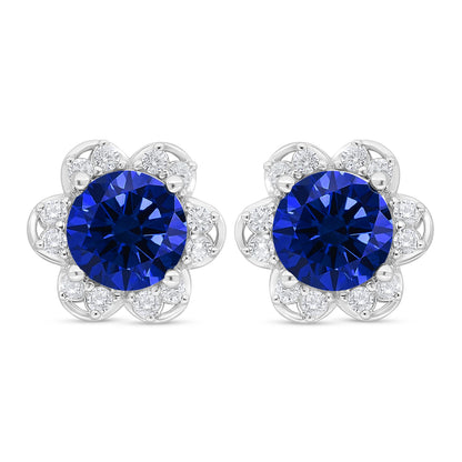 Sterling Silver 925 Earring Rhodium Plated Embedded With Sapphire Corundum And White Zircon
