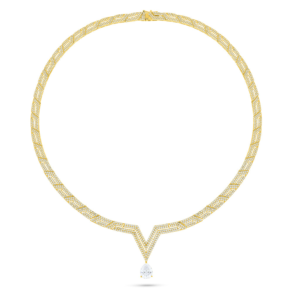 Sterling Silver 925 Necklace Golden Plated Embedded With White Zircon