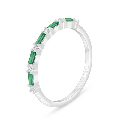 خاتم من الفضة الخالصة عيار 925 مطلي روديوم مرصع زركون زمردي و فص ابيض