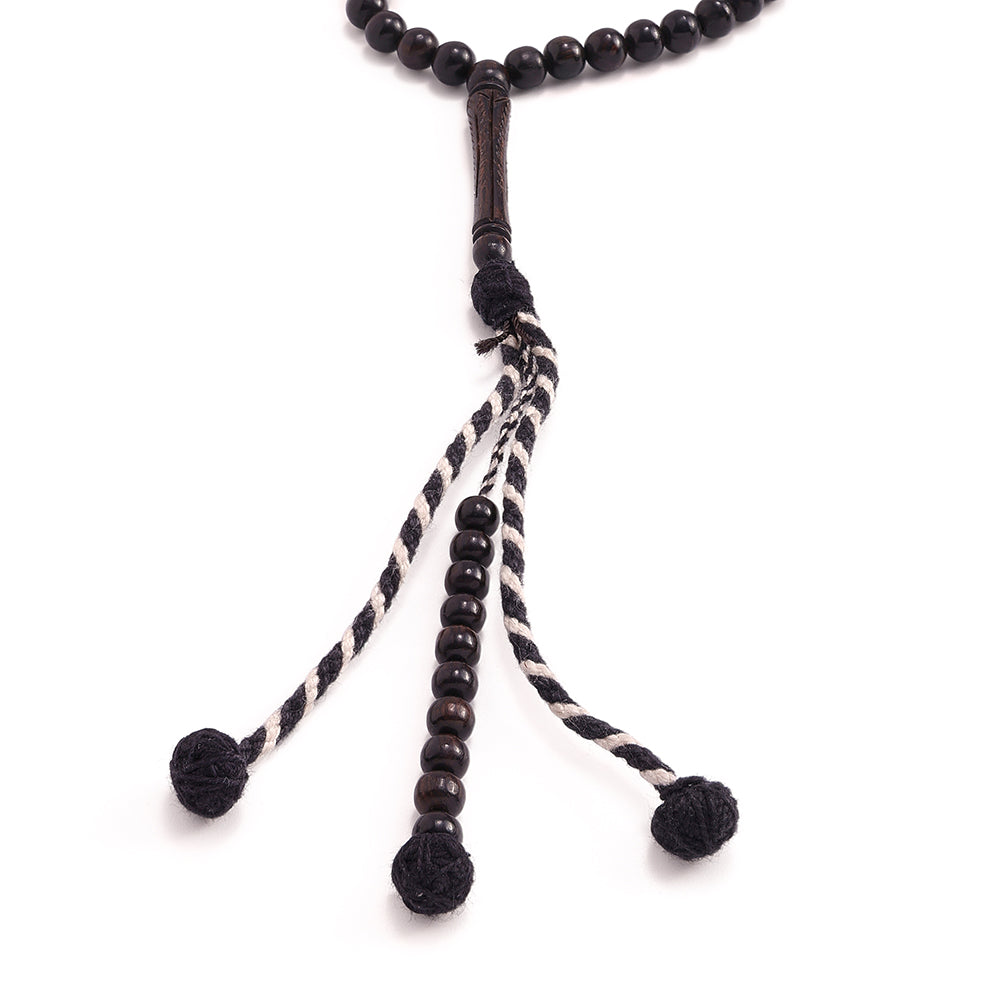 Ebony Rosary 100 Round Beads 7 mm African Style Wool Tassel With Two Counters