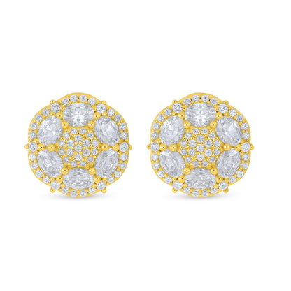 Sterling Silver 925 Earring Golden Plated Embedded With White Zircon