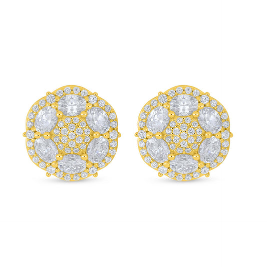 Sterling Silver 925 Earring Golden Plated Embedded With White Zircon