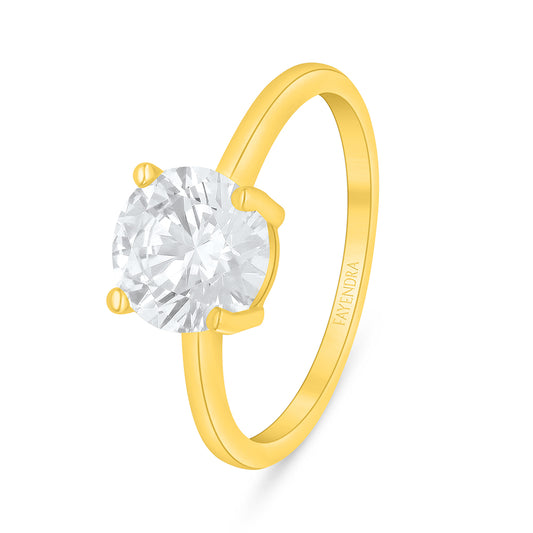 Sterling Silver 925 Ring Golden Plated Embedded With White Zircon