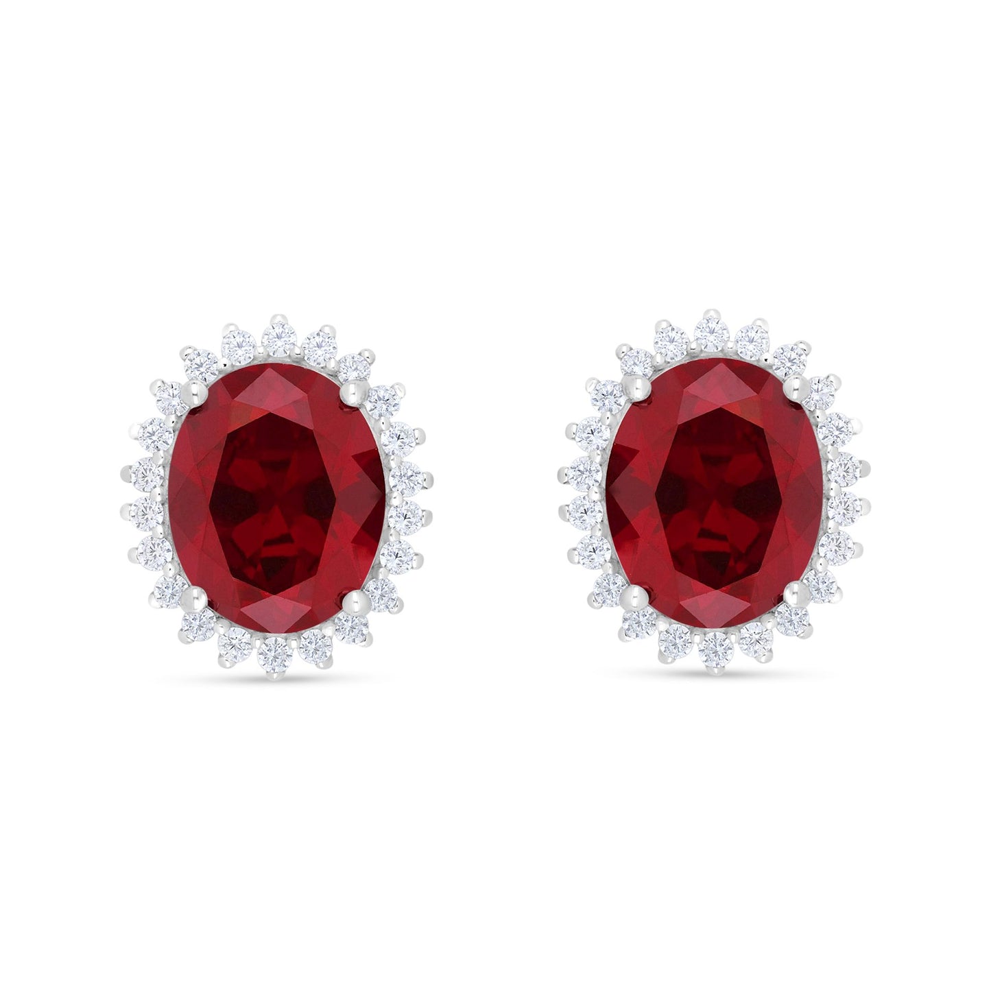 Sterling Silver 925 Earring Rhodium Plated Embedded With Ruby Corundum And White Zircon