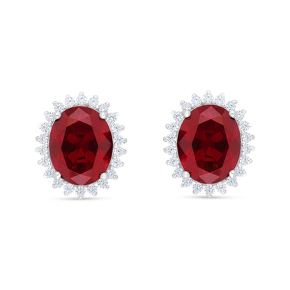 Sterling Silver 925 Earring Rhodium Plated Embedded With Ruby Corundum And White Zircon