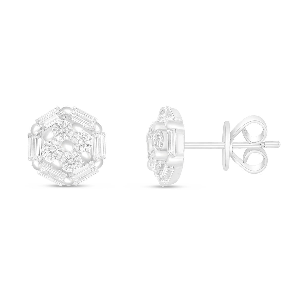 Sterling Silver 925 Earring Rhodium Plated Embedded With White Zircon