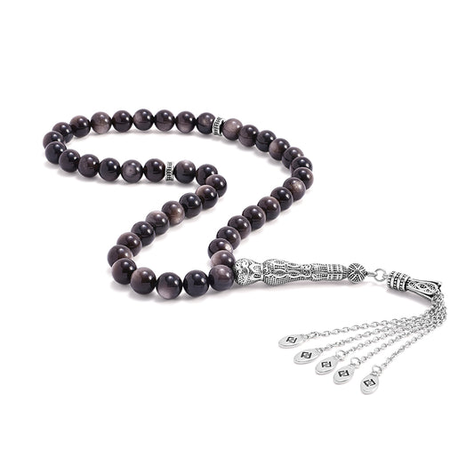 سبحة 45  اوبسديم فضى بيلية 8 مم طقم ستانلس ستيل عيار 316L مطلى فضي واسود