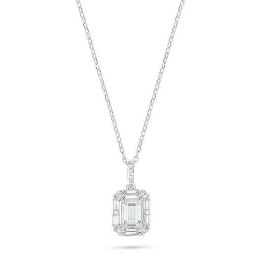 Sterling Silver 925 Necklace Rhodium Plated Embedded With Diamond Zircon And White Zircon