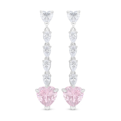 Sterling Silver 925 Earring Rhodium Plated Embedded With Pink Zircon And White Zircon