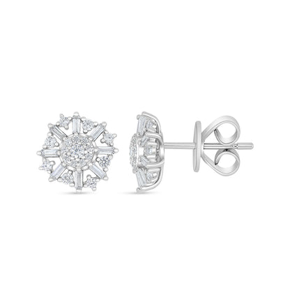 Sterling Silver 925 Earring Rhodium Plated Embedded With White Zircon