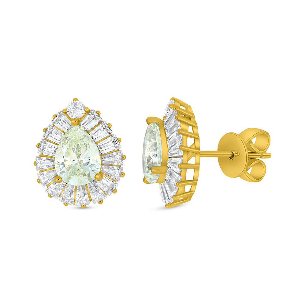 Sterling Silver 925 Earring Golden Plated Embedded With Diamond Zircon And White Zircon