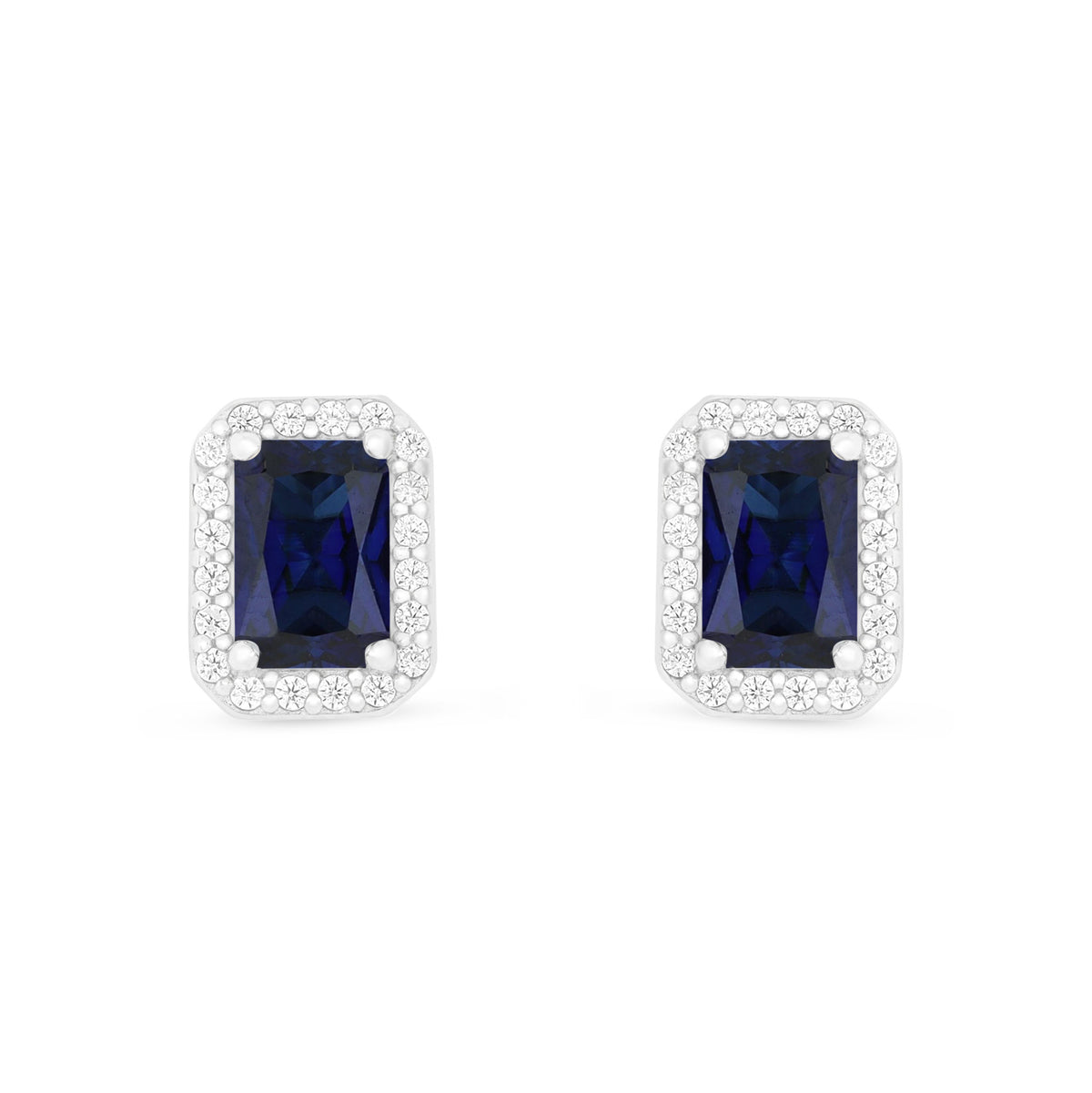 Sterling Silver 925 Earring Rhodium Plated Embedded With Sapphire Corundum And White Zircon