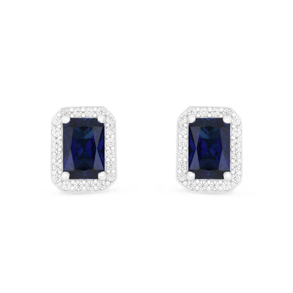 Sterling Silver 925 Earring Rhodium Plated Embedded With Sapphire Corundum And White Zircon