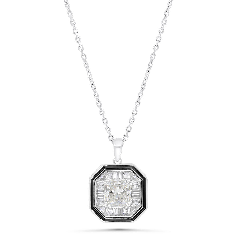 Sterling Silver 925 Necklace Rhodium Plated Embedded With Yellow Zircon And White Zircon