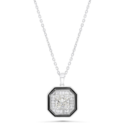 Sterling Silver 925 Necklace Rhodium Plated Embedded With Yellow Zircon And White Zircon
