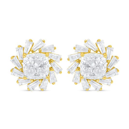 Sterling Silver 925 Earring Golden Plated Embedded With White Zircon