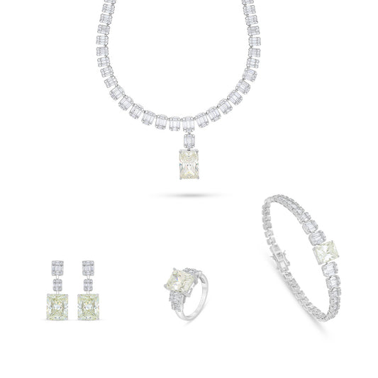 Sterling Silver 925 Set Rhodium Plated Embedded With Diamond Zircon And White Zircon