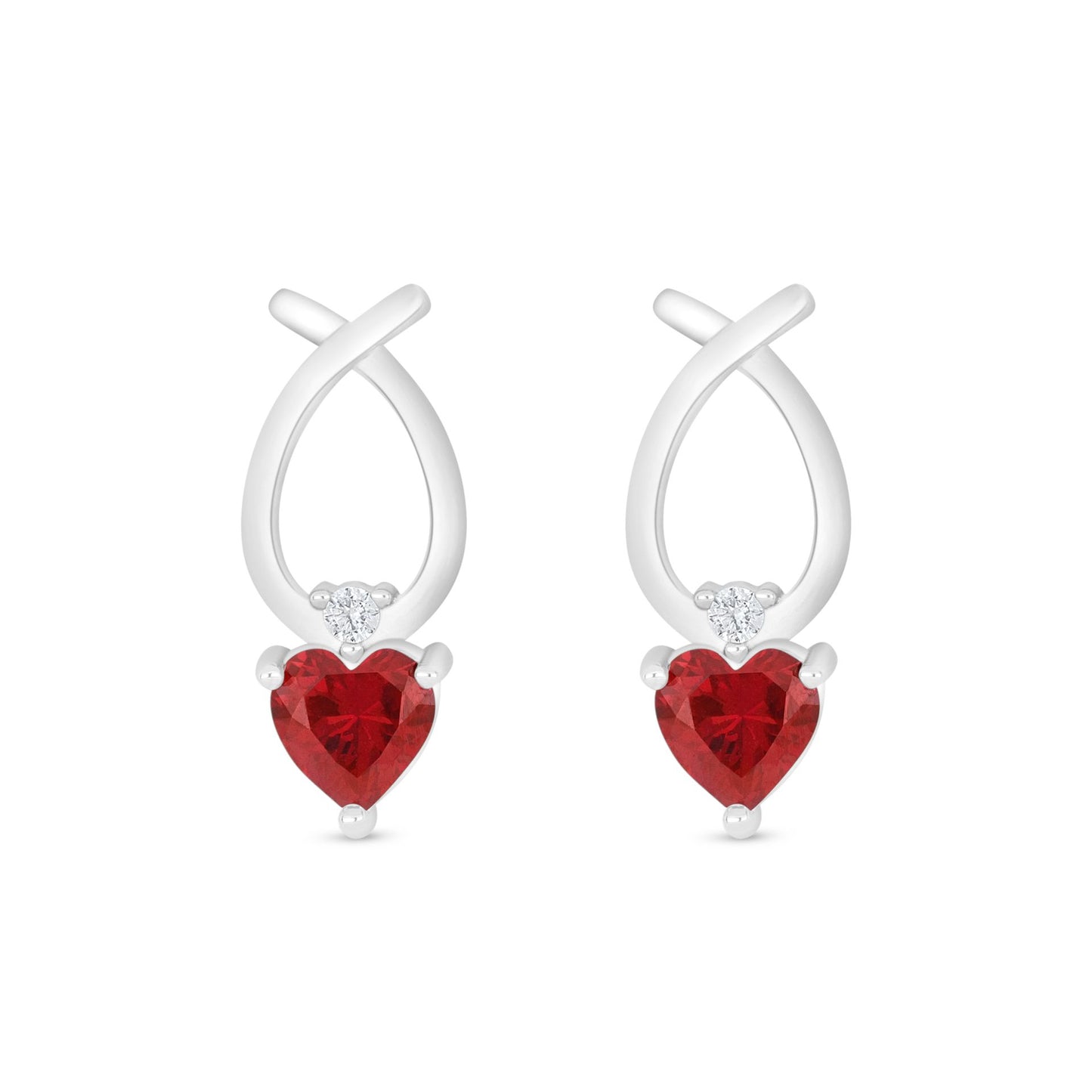 Sterling Silver 925 Earring Rhodium Plated Embedded With Ruby Corundum And White Zircon