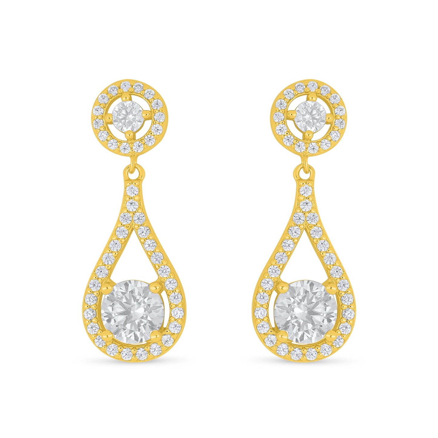 Sterling Silver 925 Earring Golden Plated Embedded With Diamond Zircon And White Zircon