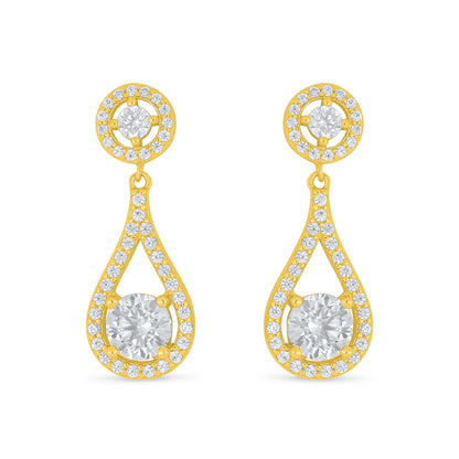 Sterling Silver 925 Earring Golden Plated Embedded With Diamond Zircon And White Zircon