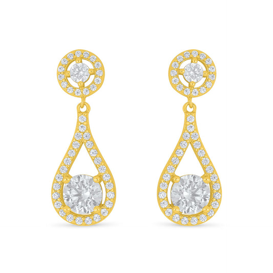 Sterling Silver 925 Earring Golden Plated Embedded With Diamond Zircon And White Zircon