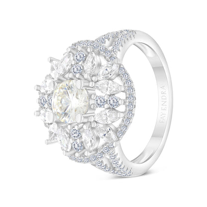 Sterling Silver 925 Ring Rhodium Plated Embedded With Yellow Zircon And White CZ