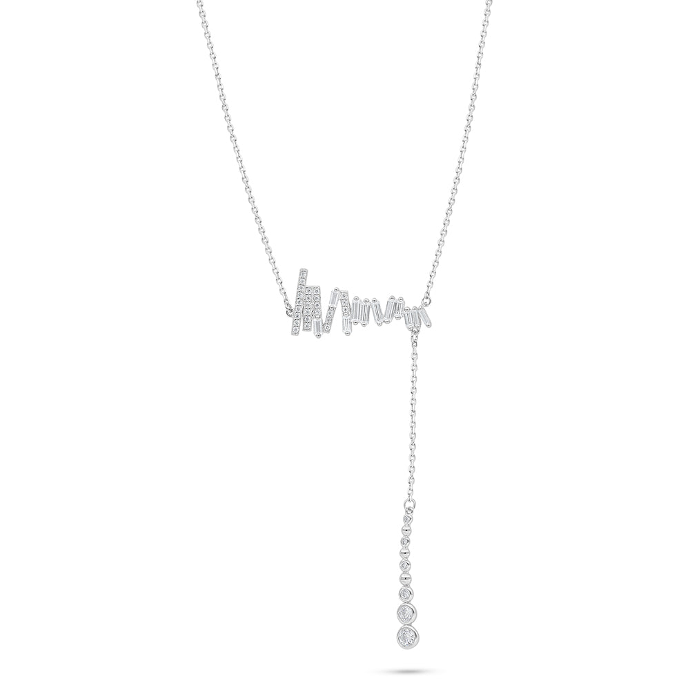 Sterling Silver 925 Necklace Rhodium Plated Embedded With White Zircon