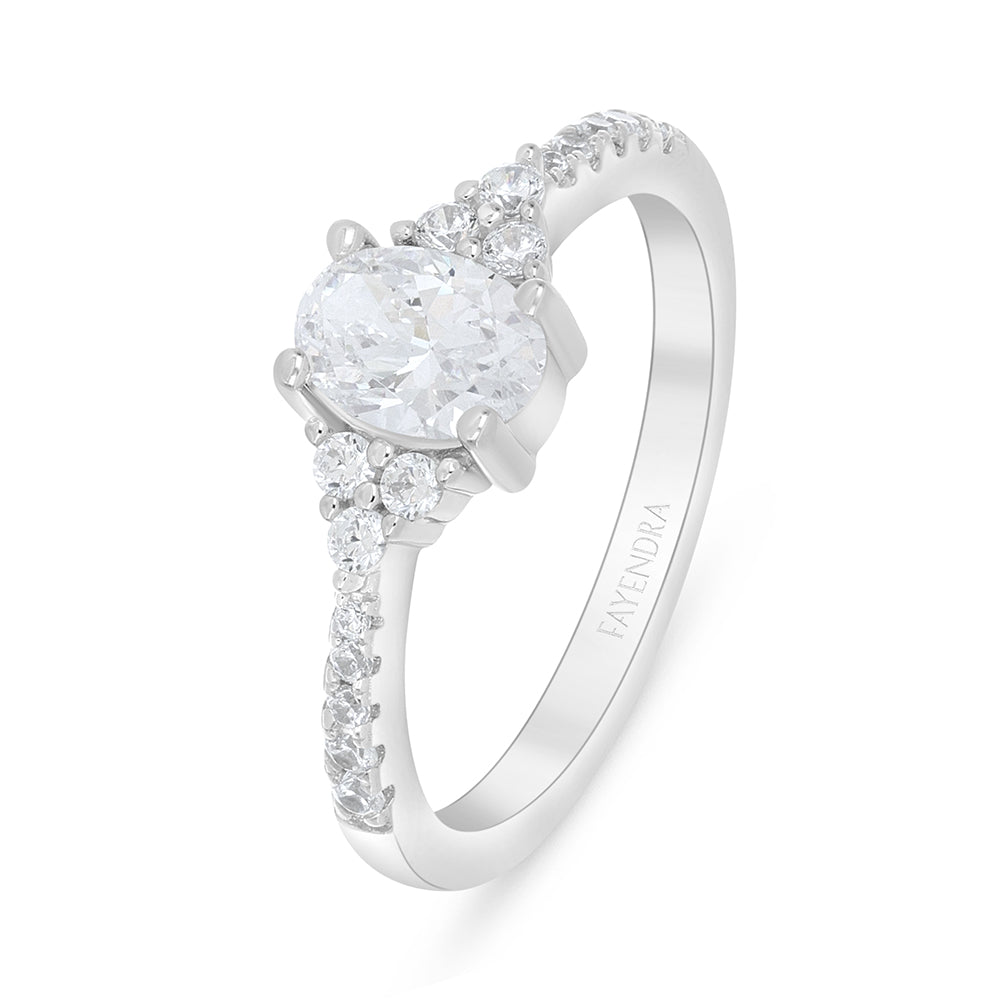 Sterling Silver 925 Ring Rhodium Plated Embedded With White Zircon