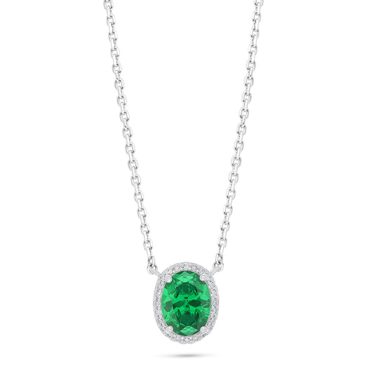 Sterling Silver 925 Necklace Rhodium Plated Embedded With Emerald Zircon And White Zircon