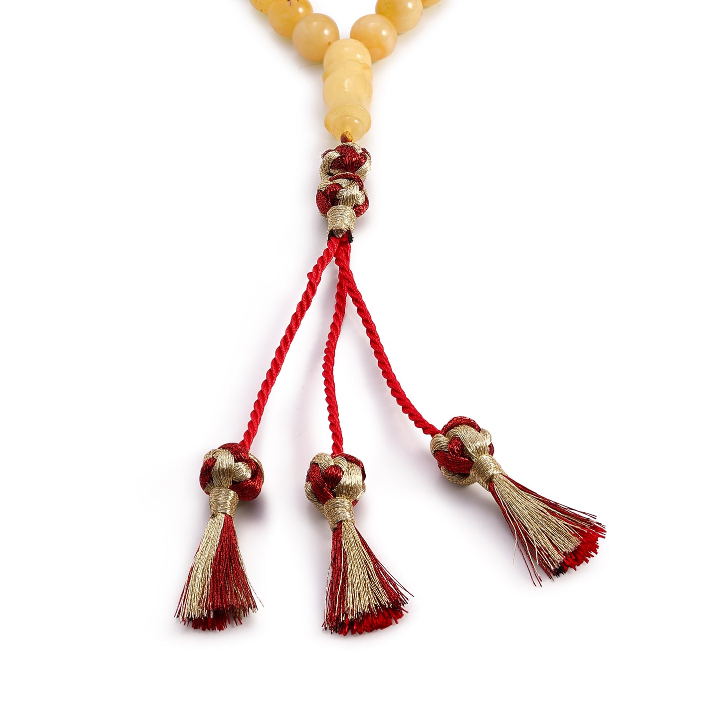 Rosary 45 Embedded With Natural Yellow Amber Round Beads 10 mm And Fabric Tassel
