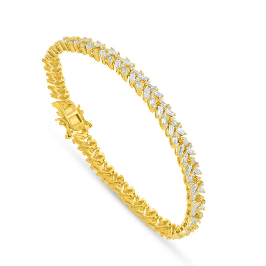 Sterling Silver 925 Bracelet Golden Plated Embedded With White Zircon