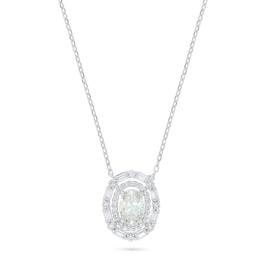 Sterling Silver 925 Necklace Rhodium Plated Embedded With Diamond Zircon And White Zircon