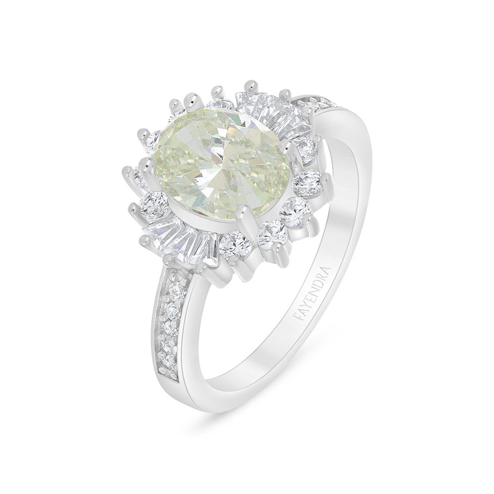 خاتم من الفضة الخالصة عيار 925 مطلي روديوم مرصع بالزركون الكناري الالماسي و فص ابيض