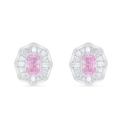 Sterling Silver 925 Earring Rhodium Plated Embedded With Pink Zircon And White Zircon