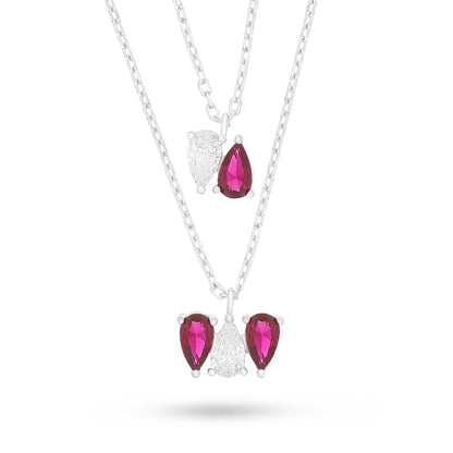 Sterling Silver 925 Necklace Rhodium Plated Embedded With Ruby Corundum And White Zircon