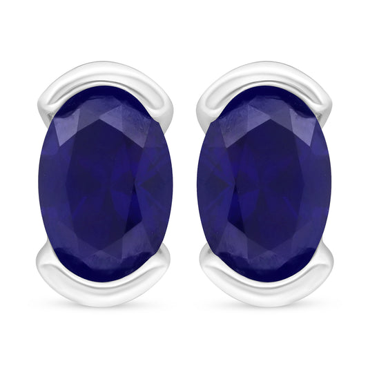 Sterling Silver 925 Earring Rhodium Plated Embedded With Sapphire Corundum
