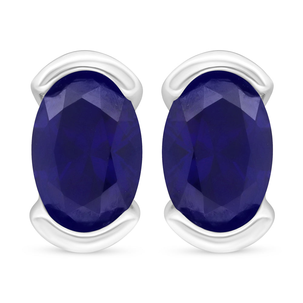 Sterling Silver 925 Earring Rhodium Plated Embedded With Sapphire Corundum